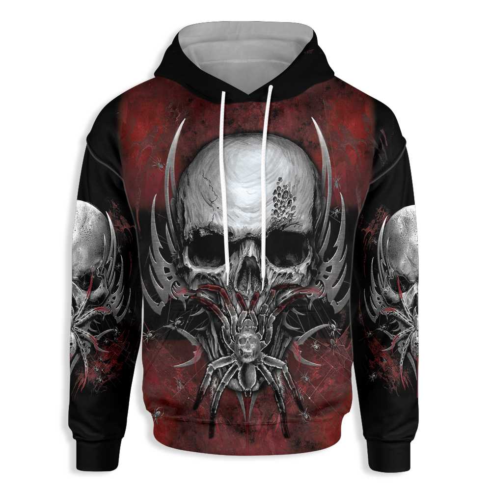 Gothic Skull & Spider All Over Print Hoodie, Unique Skull Hoodie For Men & Women