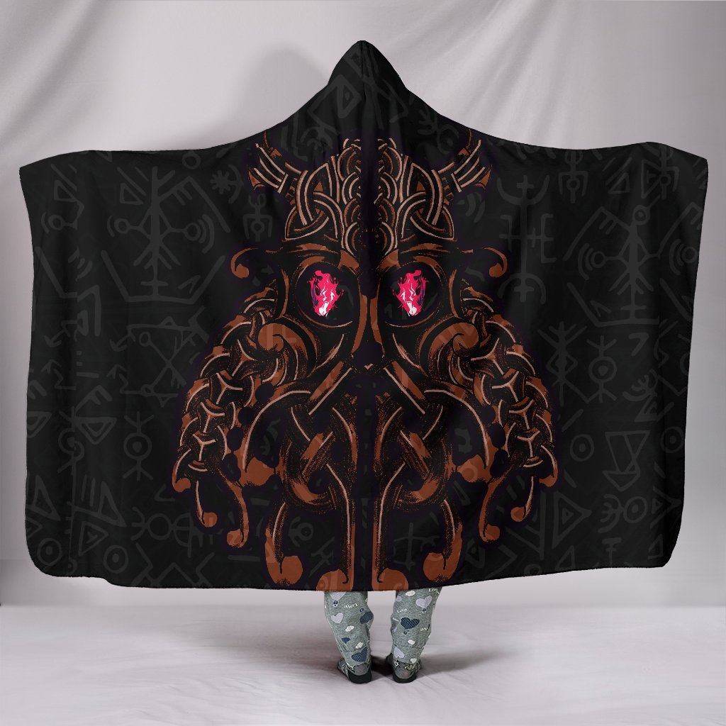 Viking Hooded Blanket, Odin God Furthark Tattoo Special Rlt12