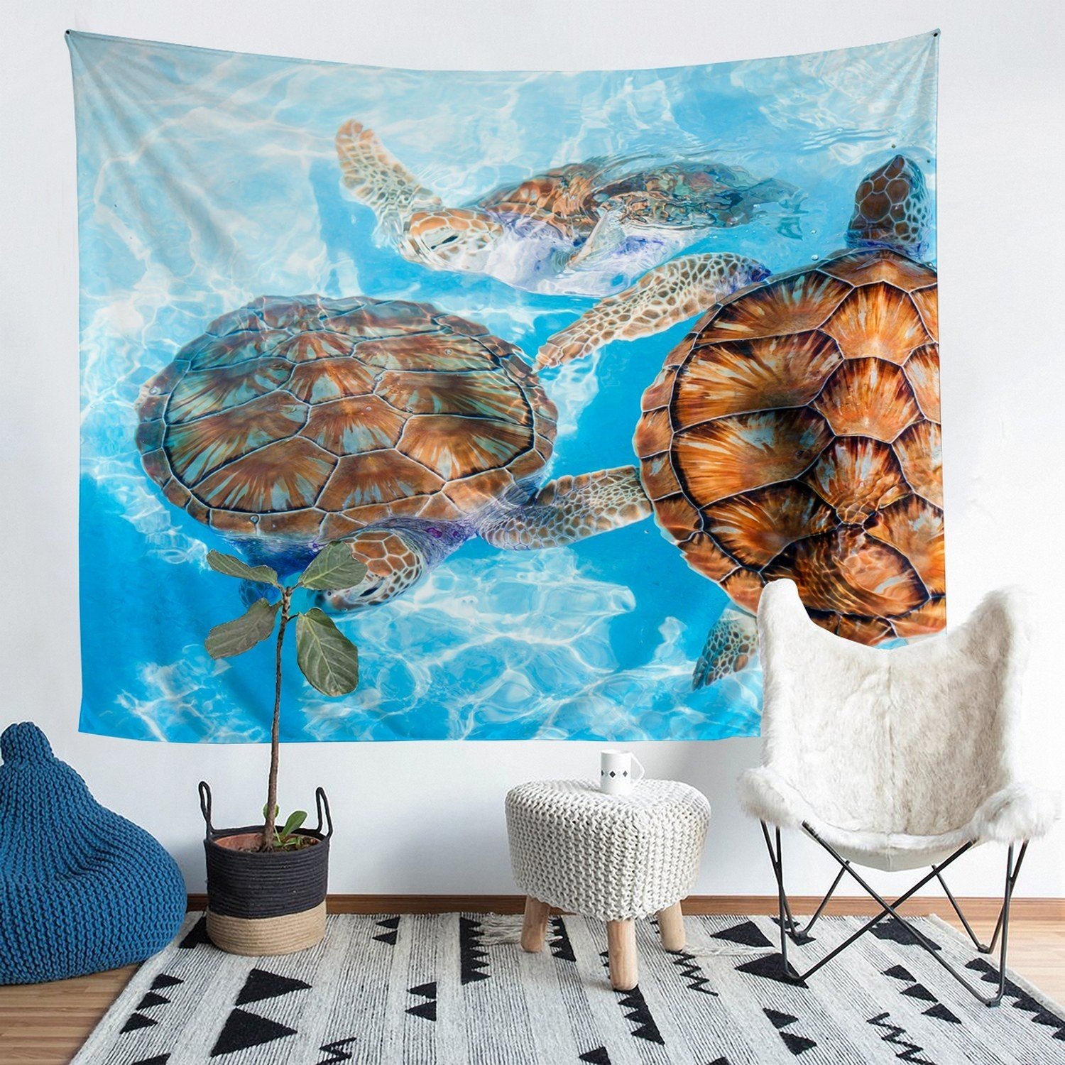 Sea Turtle Wall Hanging 3D Reptile Printed Tapestry for Women Men Adults Ocean Marine Themed Wall Blanket Stain Resistant Underwater Animal Pattern Room Decor  Sofa Cover