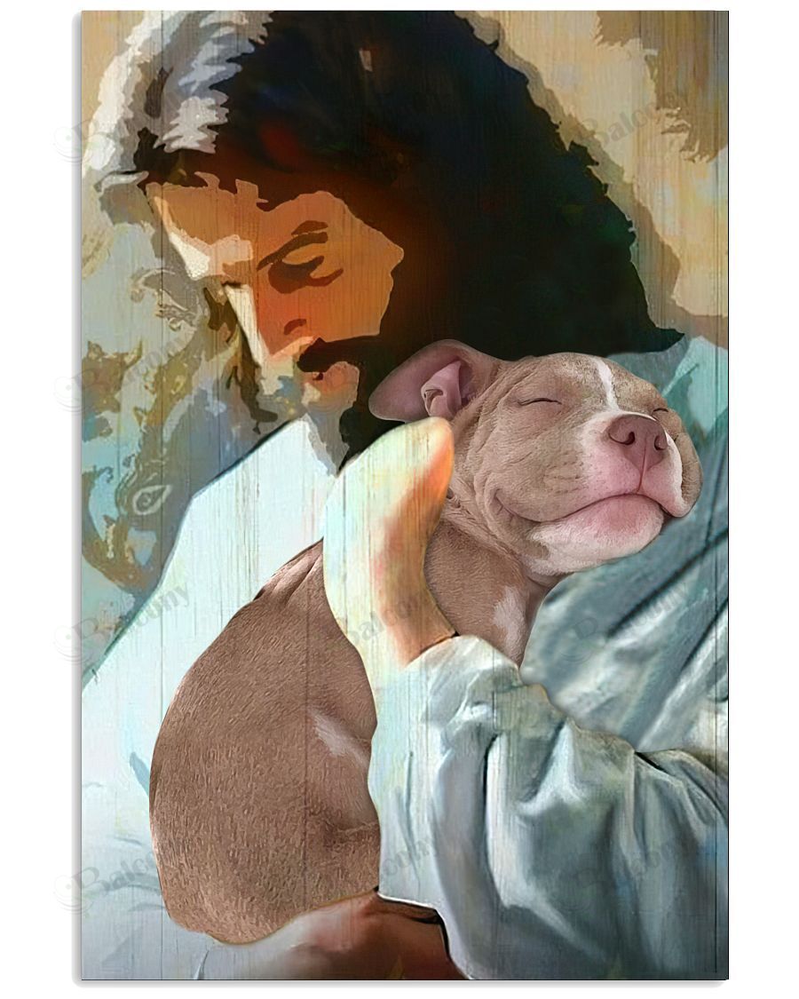 Jesus With Lovely Pitbull Canvas And Poster 093