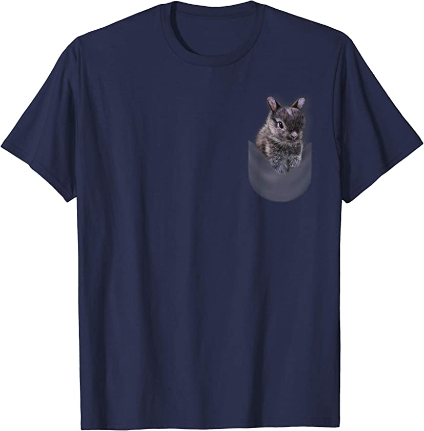 T-Shirt, Cute Gray Netherland Dwarf Bunny in Pocket, Rabbit