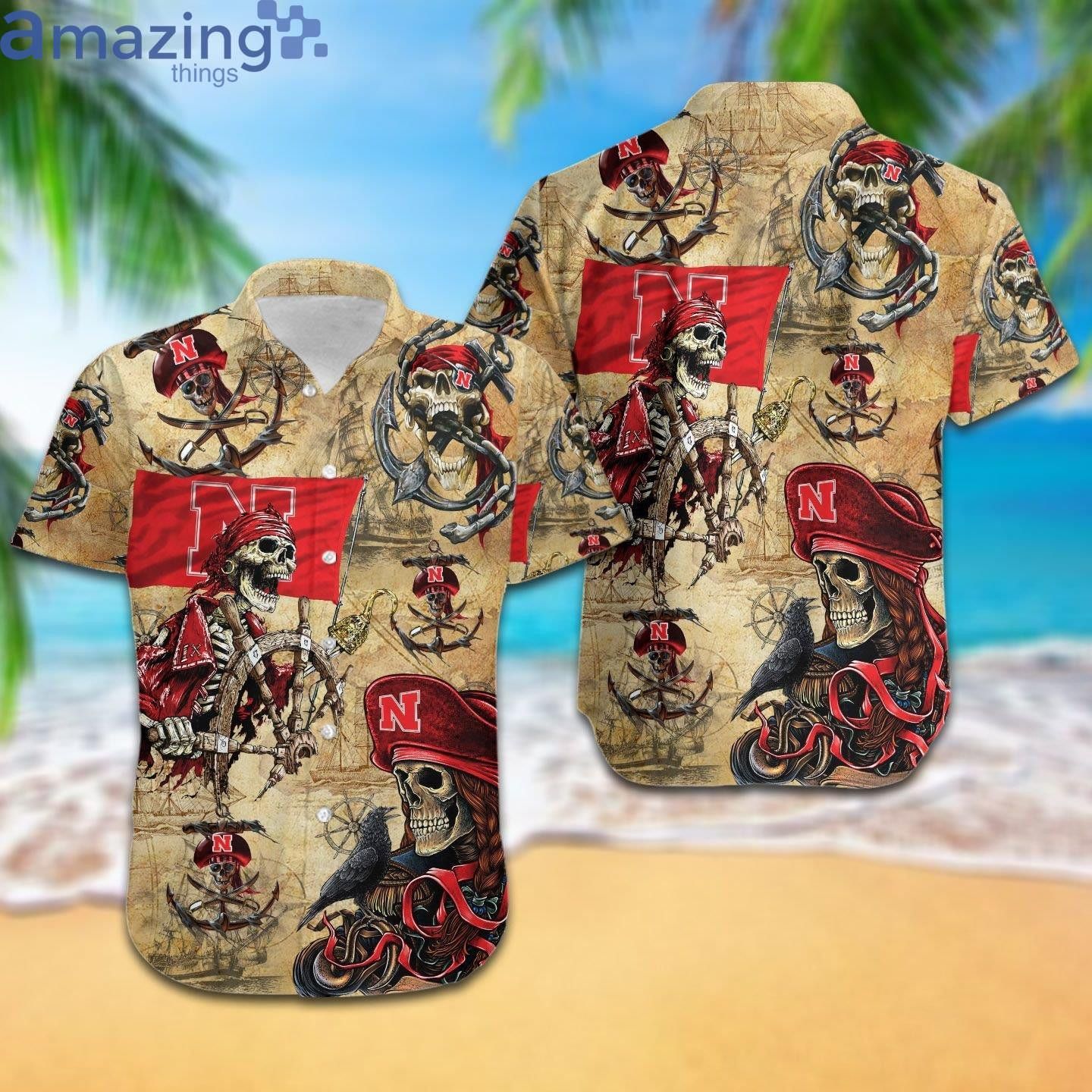 NCCA Nebraska Cornhuskers Gold Skull Hawaiian Shirt