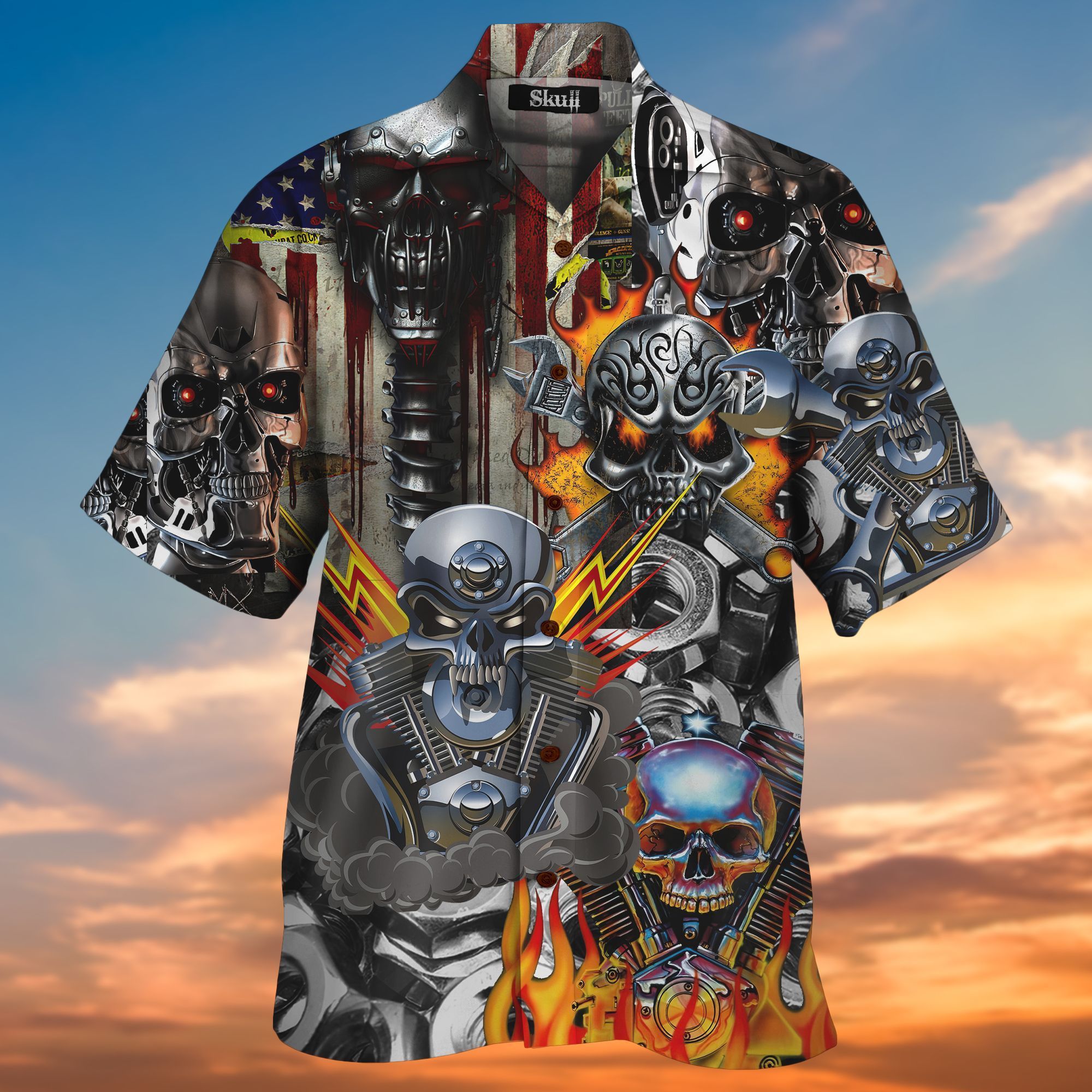 Skull On Fire All Over Printed Hawaii Shirt And Short Ha50985