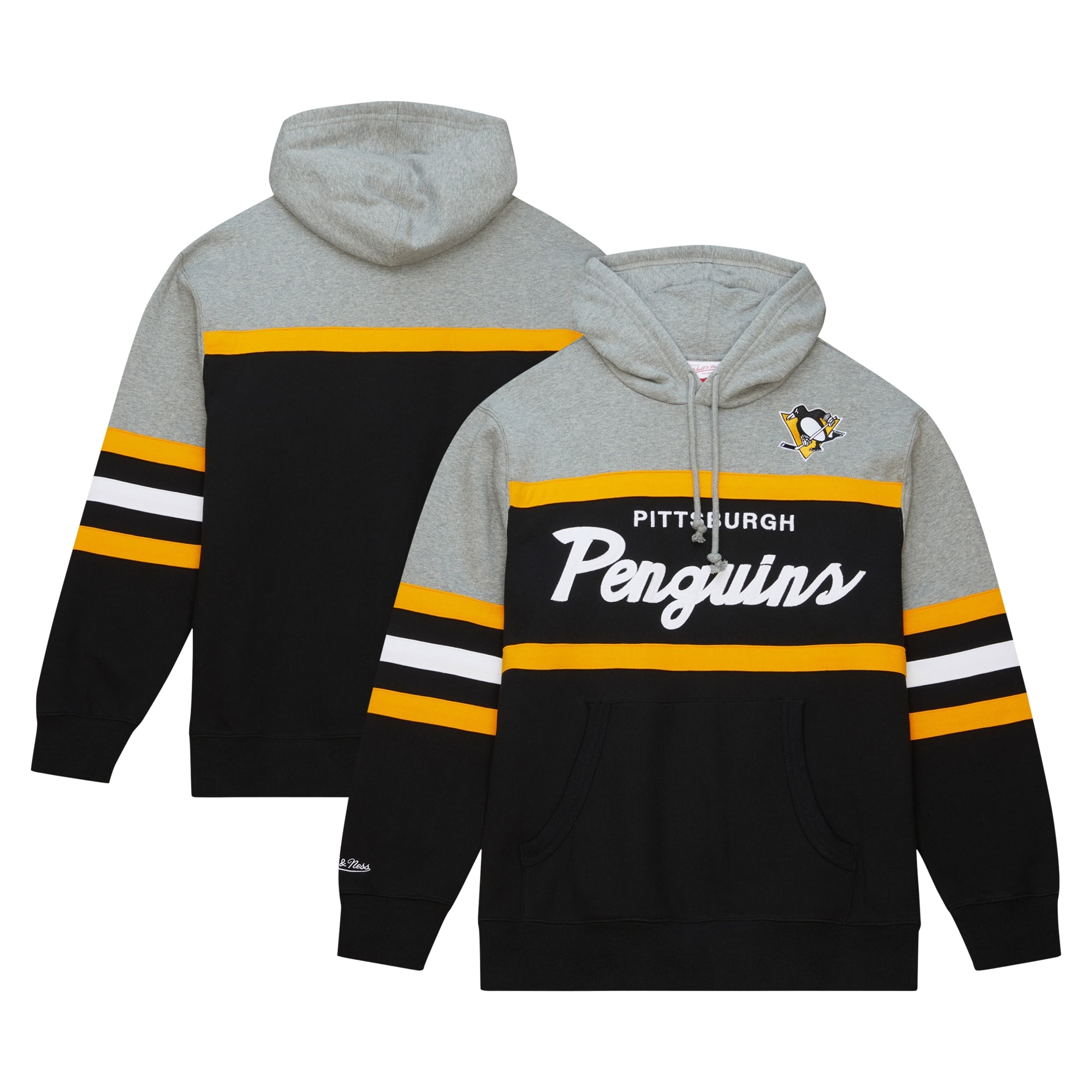 Men's Pittsburgh Penguins Mitchell & Ness Black/Gray Head Coach Pullover Hoodie