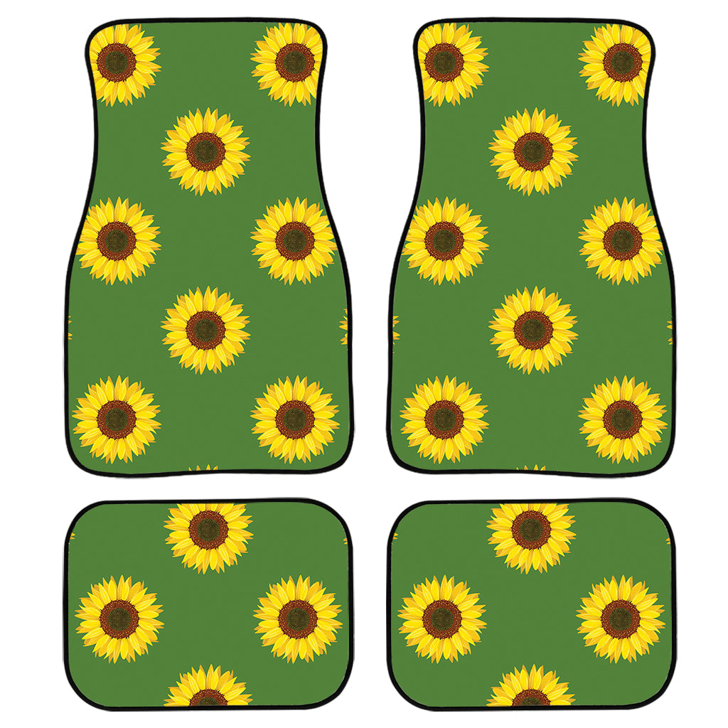 Green Sunflower Pattern Print Front And Back Car Floor Mats, Front Car Mat