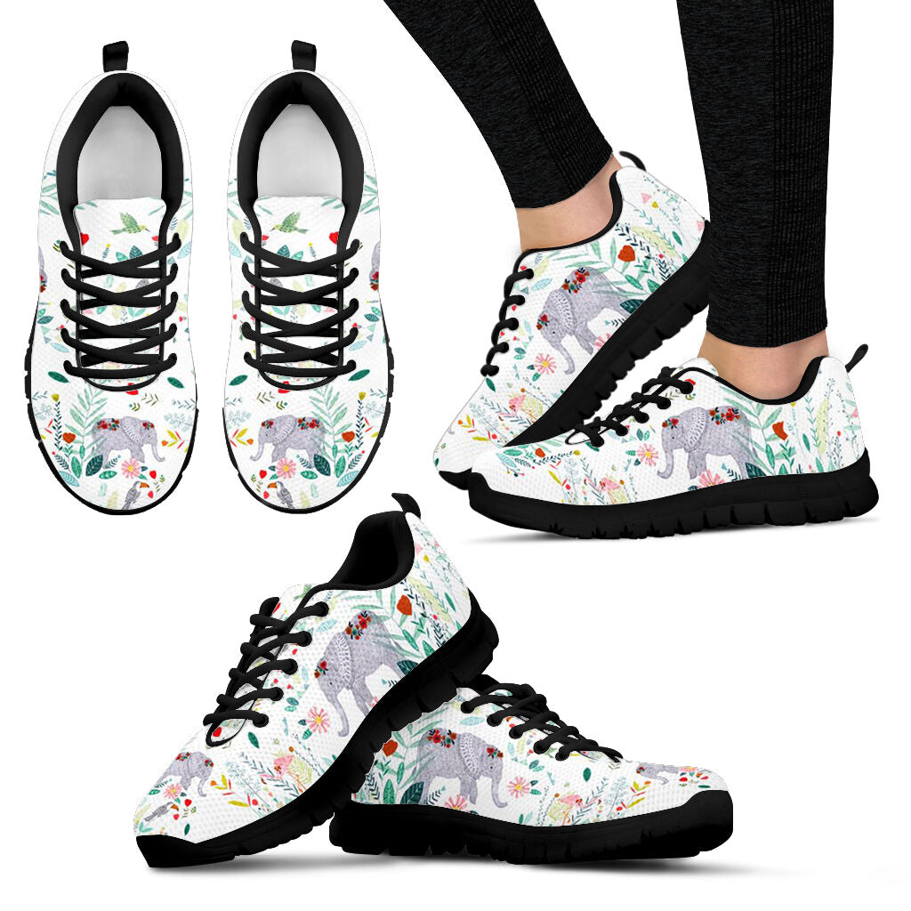 Elephant Tropical Floral And Animal Sneakers Shoes Fashion Comfortable Walking Running Shoes Casual