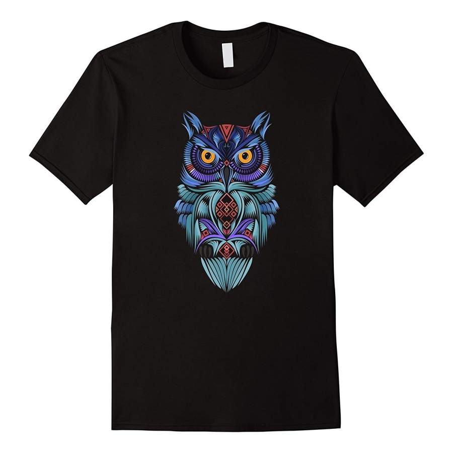 3D Neon Light Woodwork Graphic Metal Owl T Shirts Men T-Shirt Short Sleeve T-Shirt