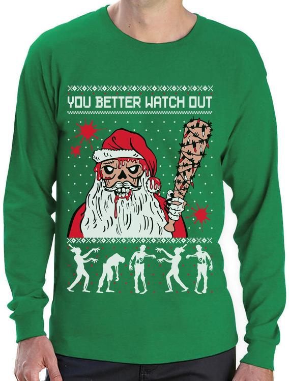 Ugly Christmas Sweater Zombie Walker Scarys And Dead Santa Long Sleeve T Shirt