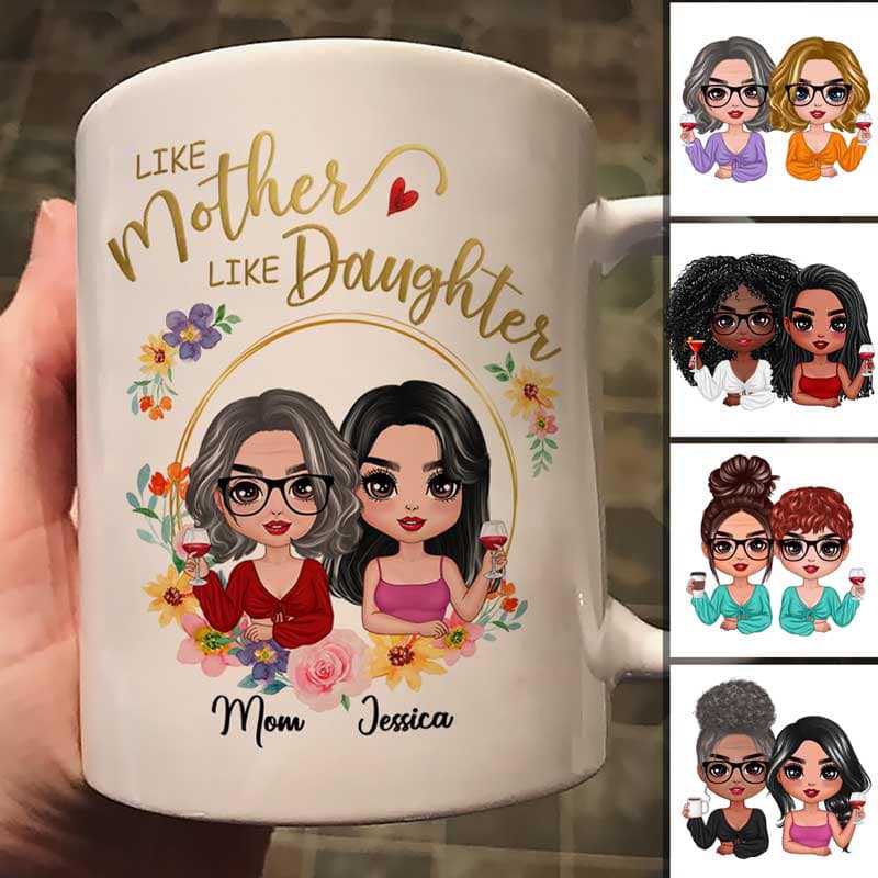 Like Mother Like Daughter Floral Circle Personalized Mug