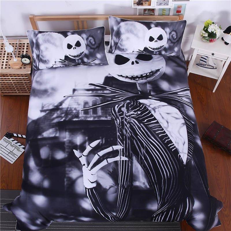 3D Sugar Skull Comforter Bedding Set King Queen Size Xmas Nightmare Christmas Bed Duvet Covers Single Black Sheets Set Linen