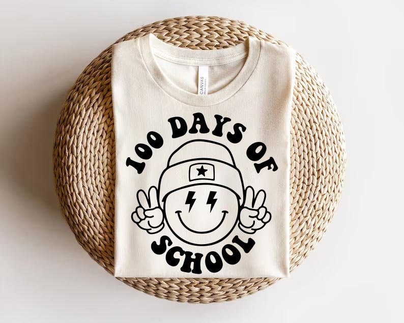 100 days of school  Happy 100 days  Retro Smiley Face Png  100 days Teacher Shirt   Files for Cricut