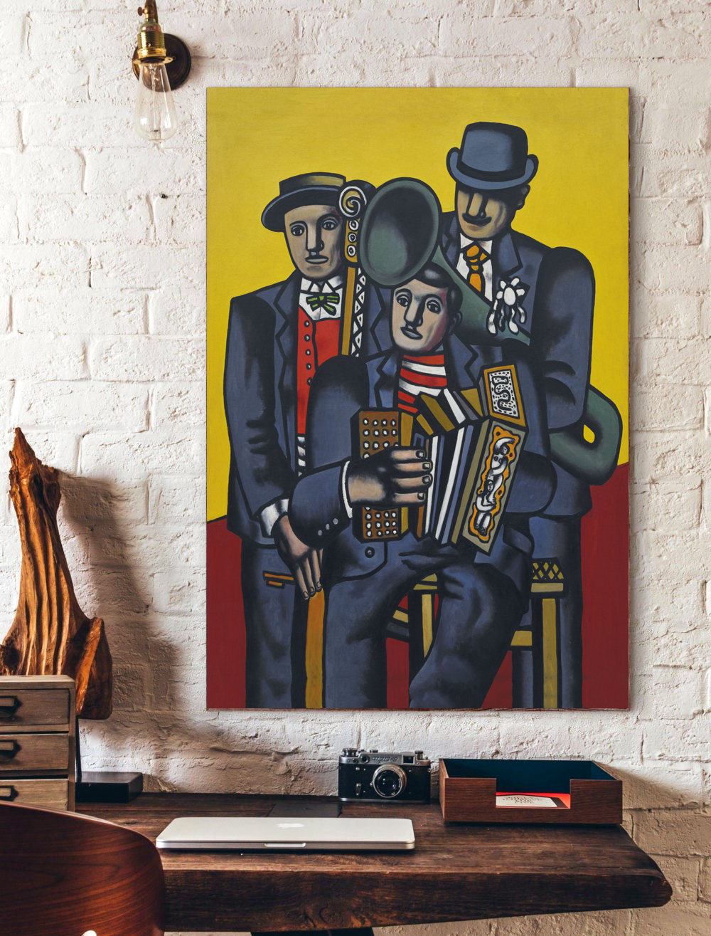 Accordion Three Musician Abstract Vintage Vertical Print Poster