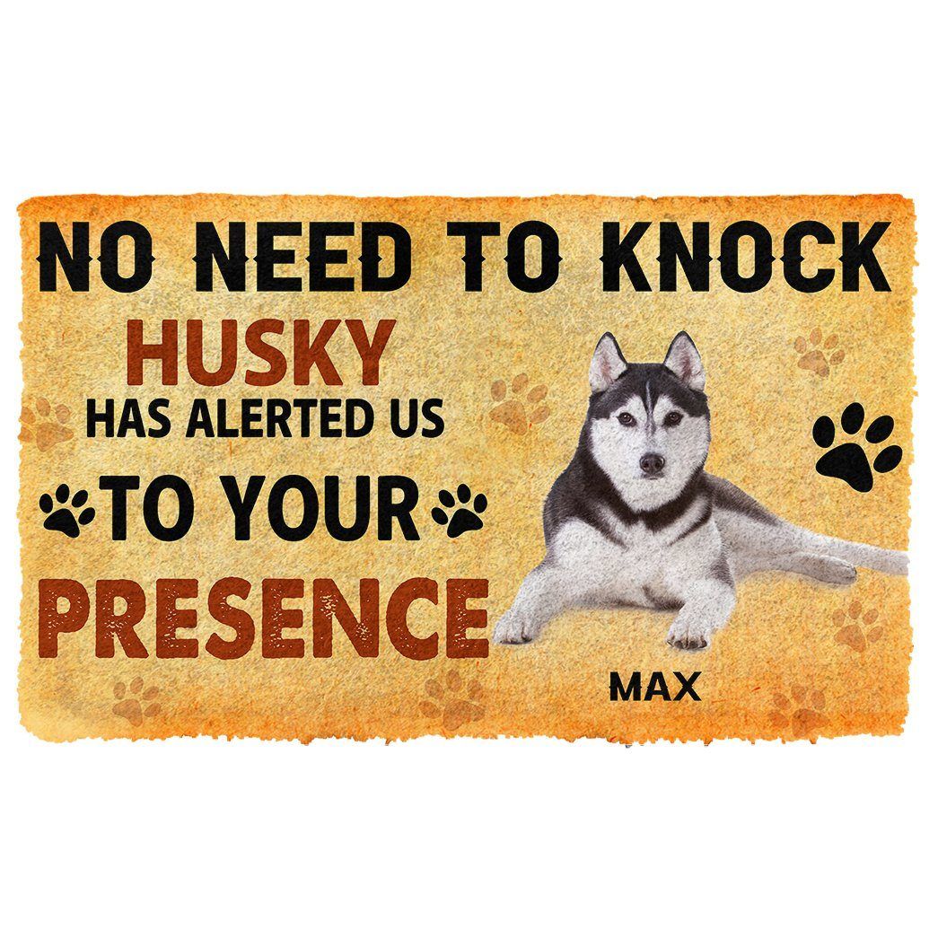 Gearhumans 3D No Need To Knock Husky Dog Custom Name Doormat