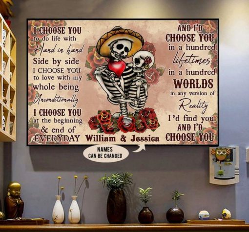 Flowers Mexican Skeleton Love Name Customized Personalized Canvas Poster
