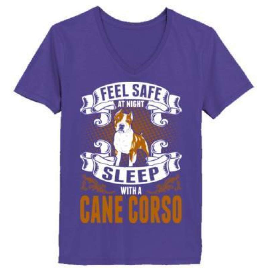 AGR Feel Safe At Night Sleep With A Cane Corso – Ladies’ V-Neck T-Shirt