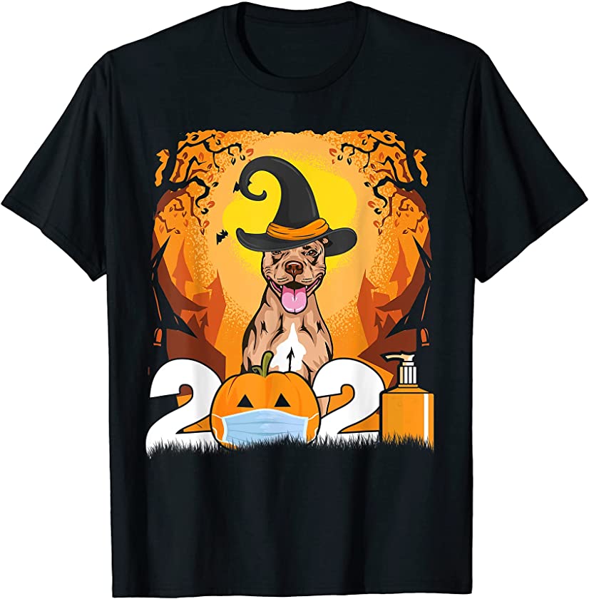 Dog Pitbull Witch Hat Funny Halloween 2021 Puppy Lover T-Shirt