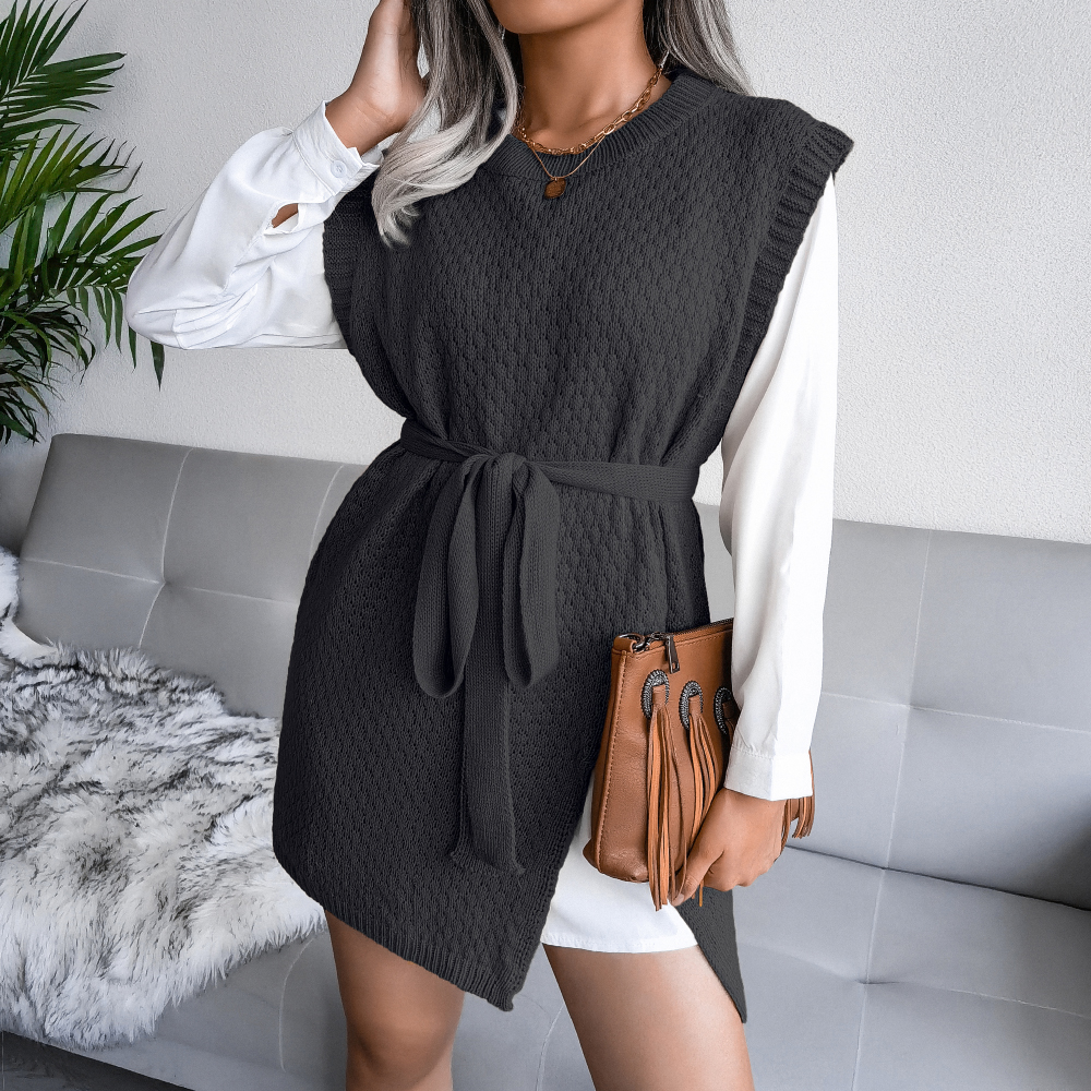 Autumn Dress Women 2021 Sleeveless Knitted Sweater Dresses For Womens Casual Clothes White Black Blue Gray Khaki alx