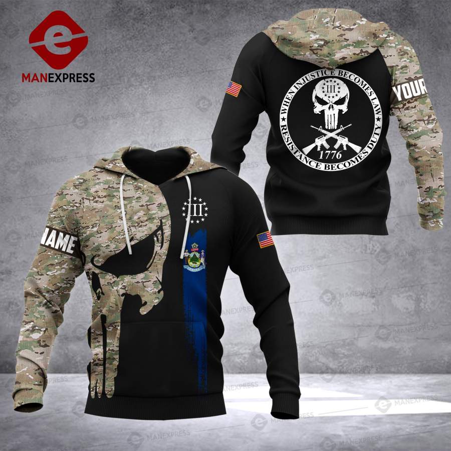 VH CUSTOMIZE Maine THREE PERCENTER HOODIE 3D ALL OVER PRINT 2808 PMK