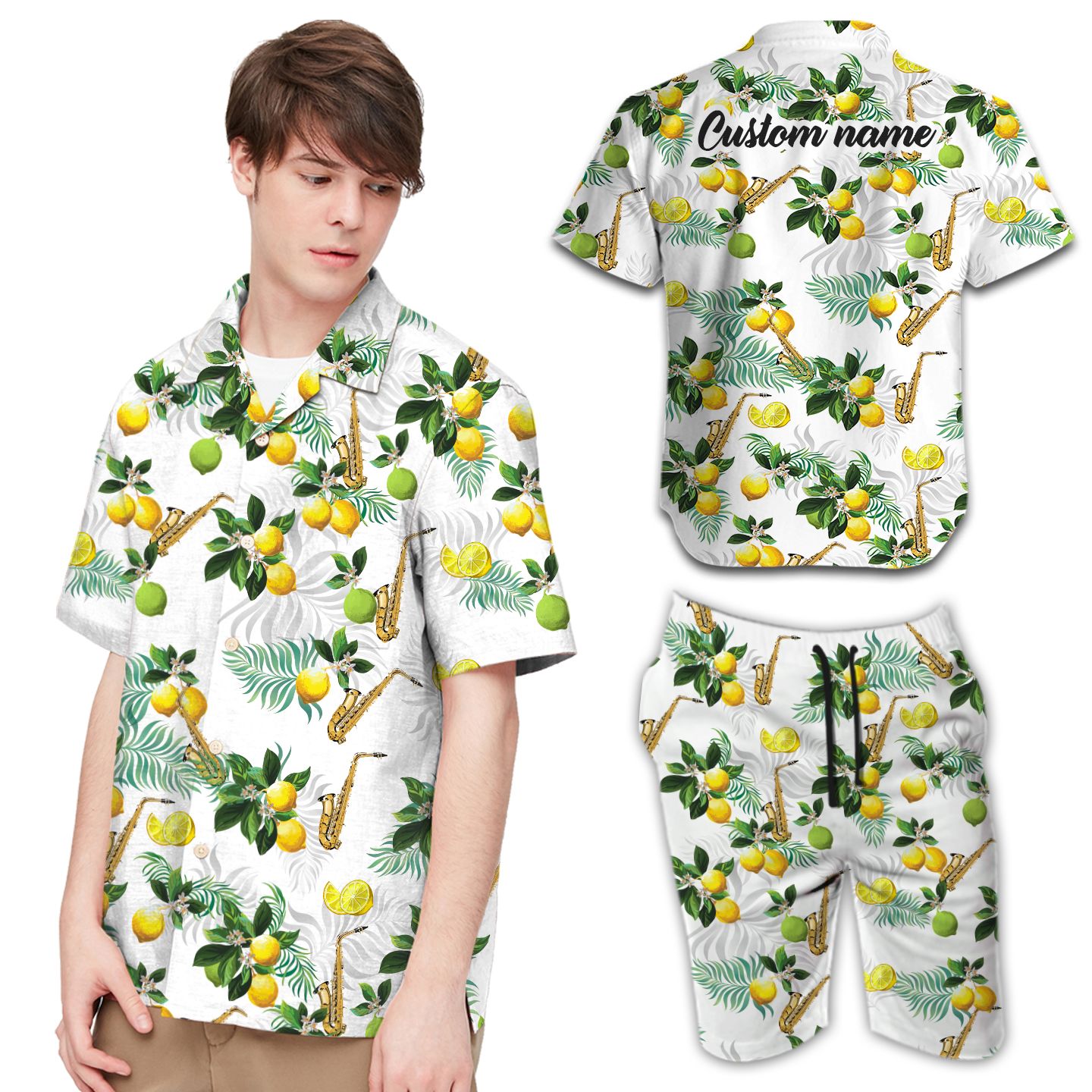 Saxophone Lemon Custom Name Men Hawaii Shirts For Sports Lovers In Daily Life Ha12737