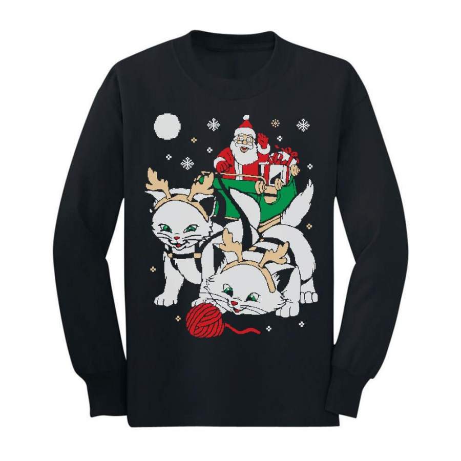 Cats Santa Ride Kittens Ugly Christmas Toddler/Kids Long sleeve T-Shirt