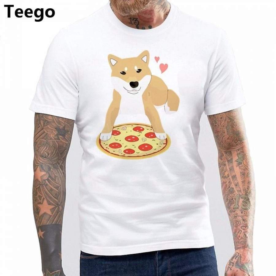 Newest 2017 Men T-Shirt Fashion Pizza Shiba Inu Dog Hearts Shirt – T-Shirt Doggo Meme