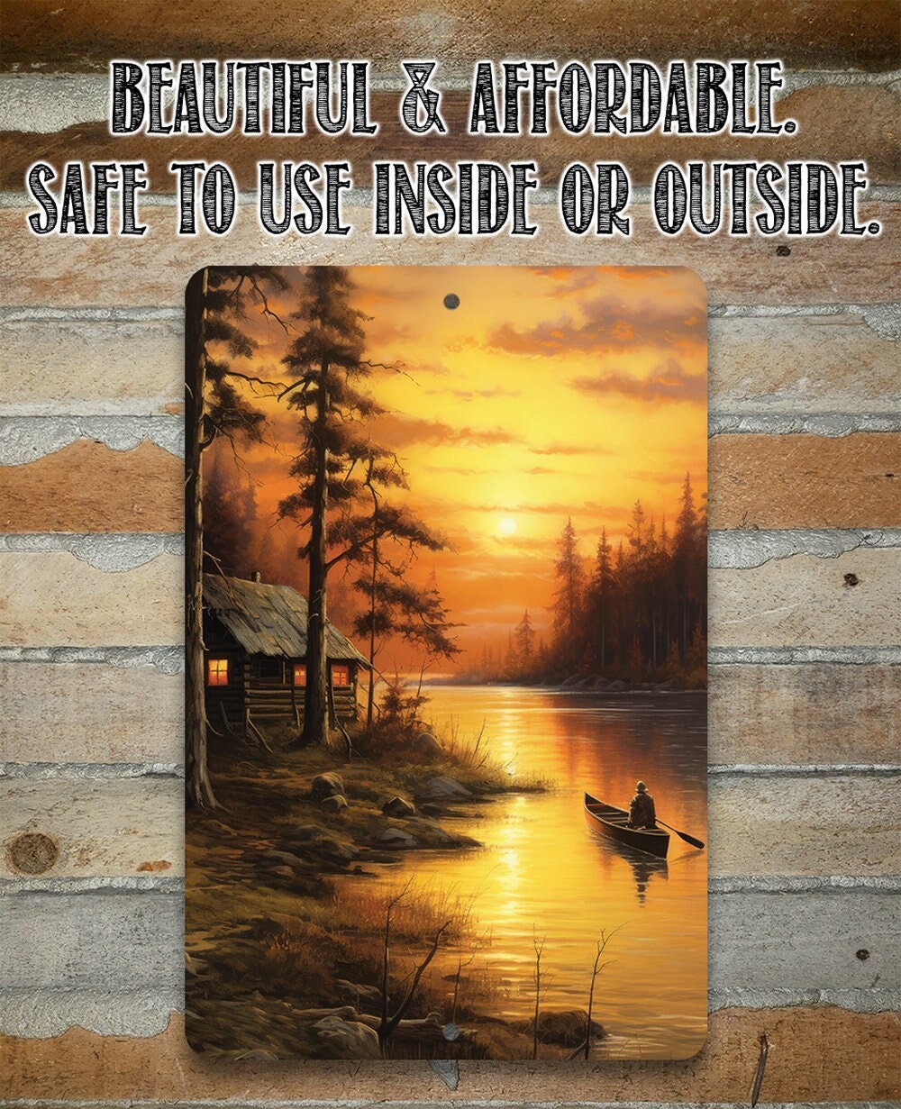 Cabin on the Lake Painting Art – Metal Sign – 8″ x 12″ or 12″ x 18″ Aluminum Tin Awesome Metal Poster