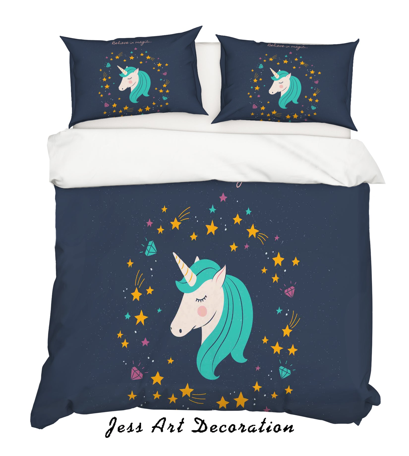 3D Cartoon Green Unicorn Quilt Cover Set Bedding Set Pillowcases 72