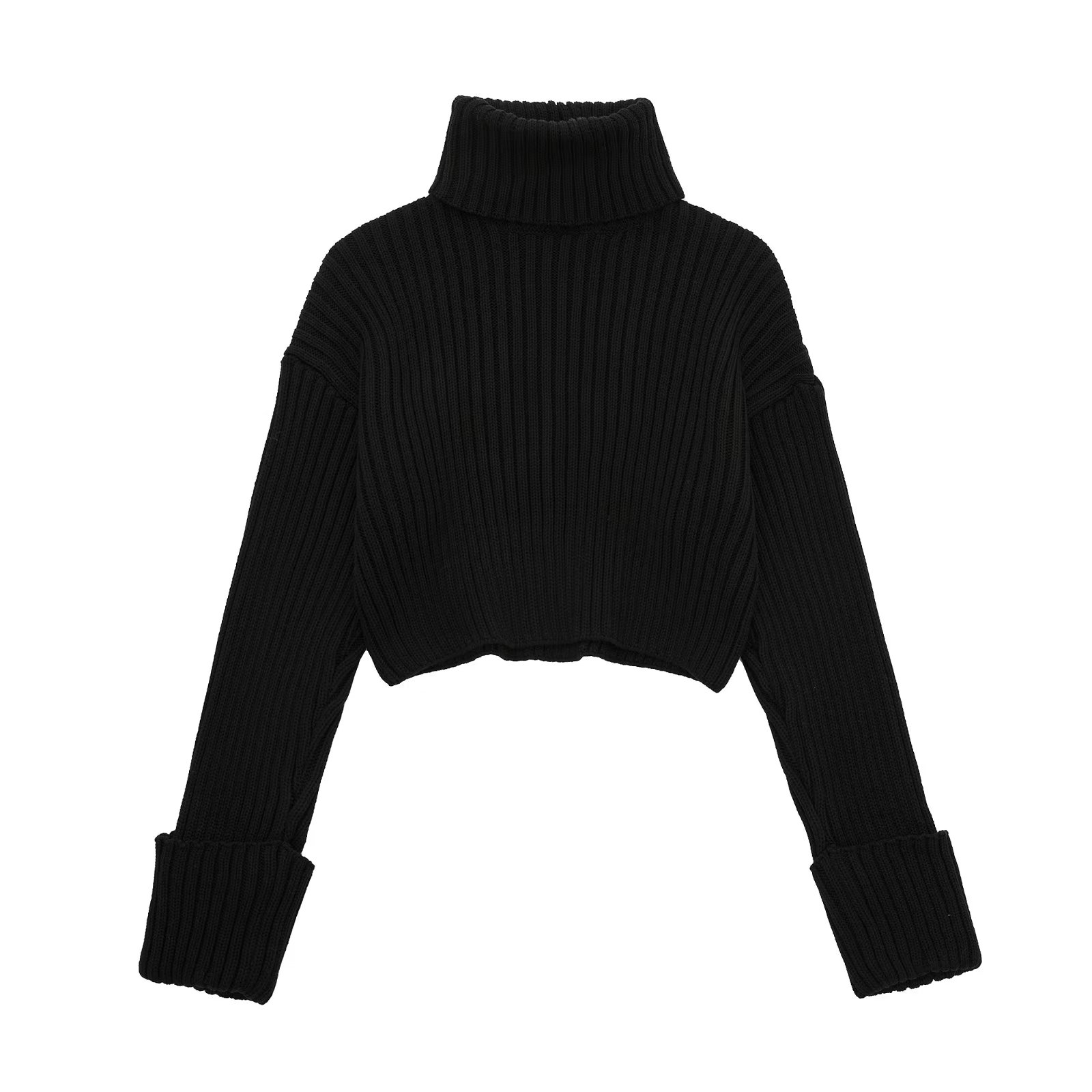 TRAF Black Turtleneck Women Sweater Cropped Knitted Sweater Woman Long Sleeve Sweater Woman Winter 2022 Ribbed Pullover Women alx