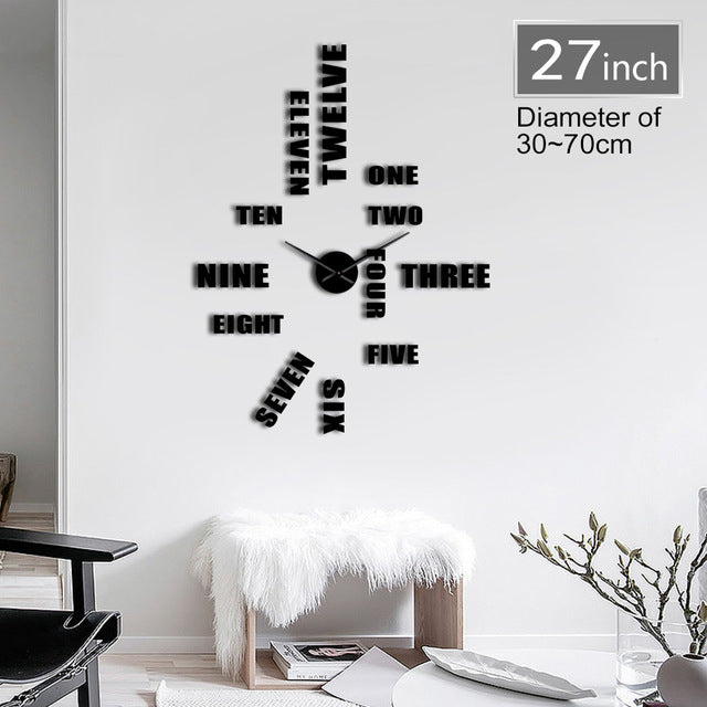 Diy English Letter Number Wall Clock Modern Design 3D Home Decor Wall Clock A17
