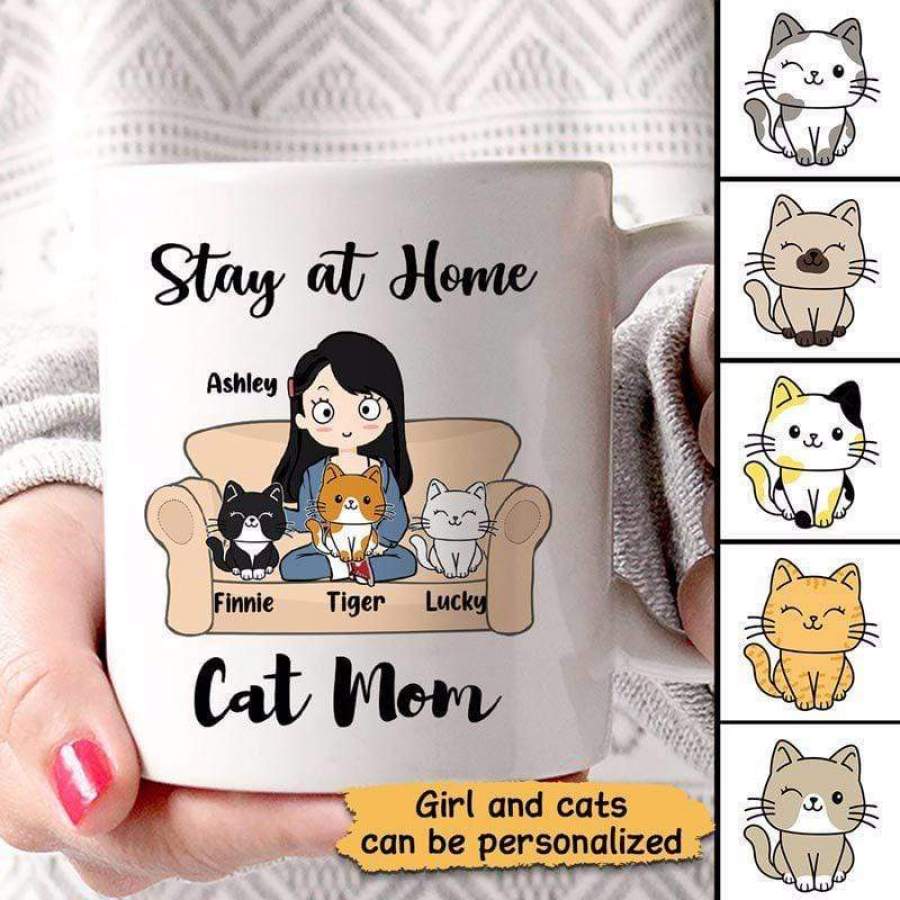 Stay At Home Sitting Cat Mom Personalized Mug