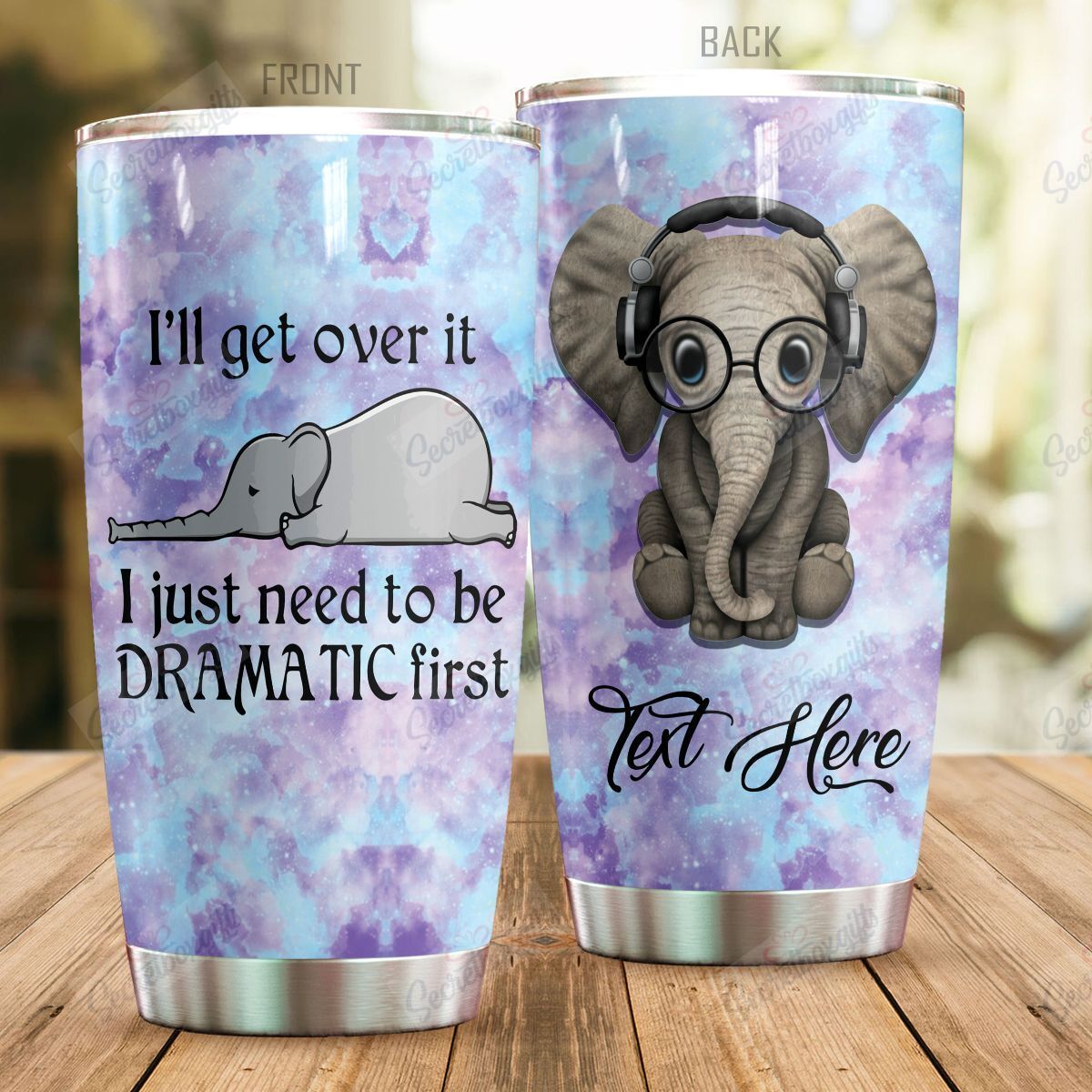 Personalized Dramatic Cute Elephant Nc1010051Cl Stainless Steel Tumbler Travel Customize Name, Text, Number, Image