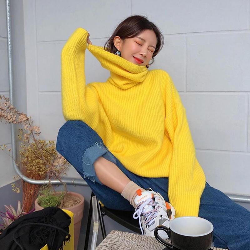 2022 New Korean Style Spring/autumn Women Loose Casual Turtleneck Collar Long Sleeve Sweater Sweet Cute Polyester Sweaters alx