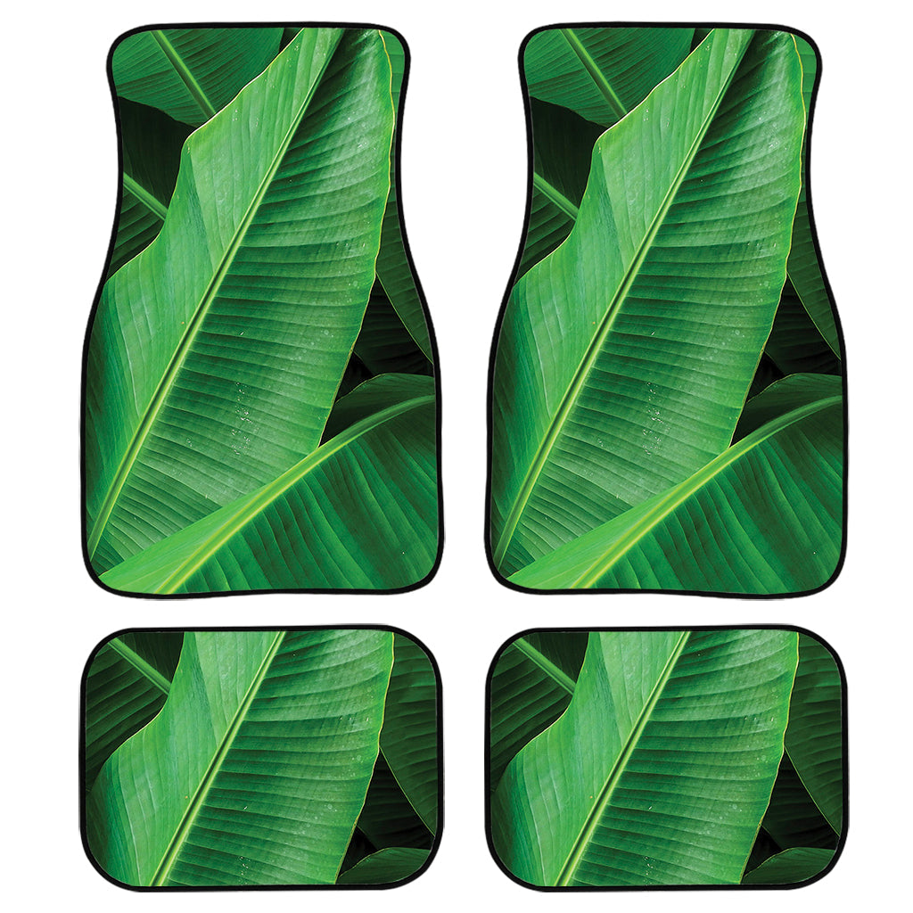 Green Tropical Banana Palm Leaf Print Front And Back Car Floor Mats, Front Car Mat