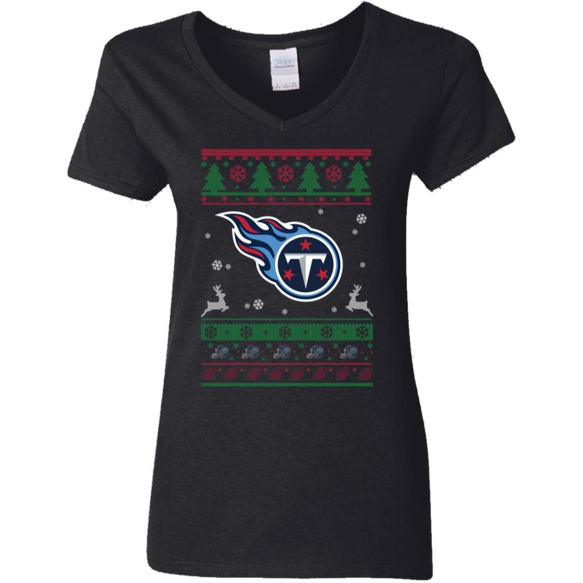 Tennessee Titans Logo Football Teams Ugly Christmas Sweater Women V-Neck T-Shirt