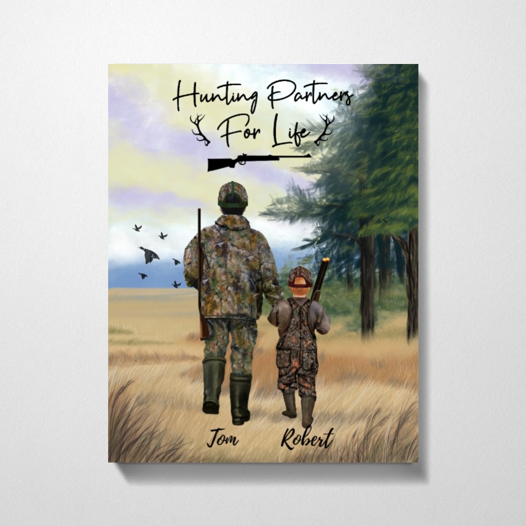 [Personalized Name] Dad And Son Hunting Partners – Best Gift Idea Dad, Gift For Home Decor, Gift For Family – Horizontal Canvas Matte Canvas Wall Art