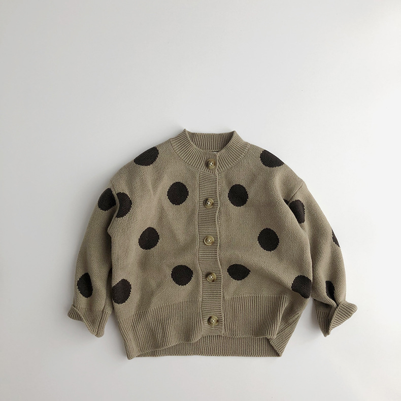 2021 New Autumn Winter Children Korean Style Cardigan Coats Polka Dots Unisex Kids Knitted Sweaters alx