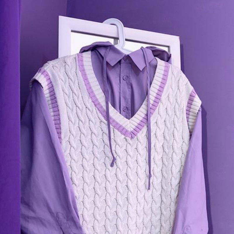 Sweater Vest Women Lovely Purple Korean Popular V-neck Teens Twisted Sweater All-match Autumn Fashion Femme Sleeveless Knitwear alx