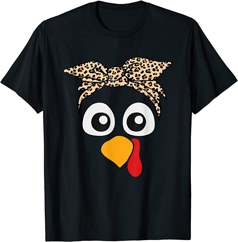 Turkey Face Leopard Headband Thanksgiving Pilgrim T-Shirt