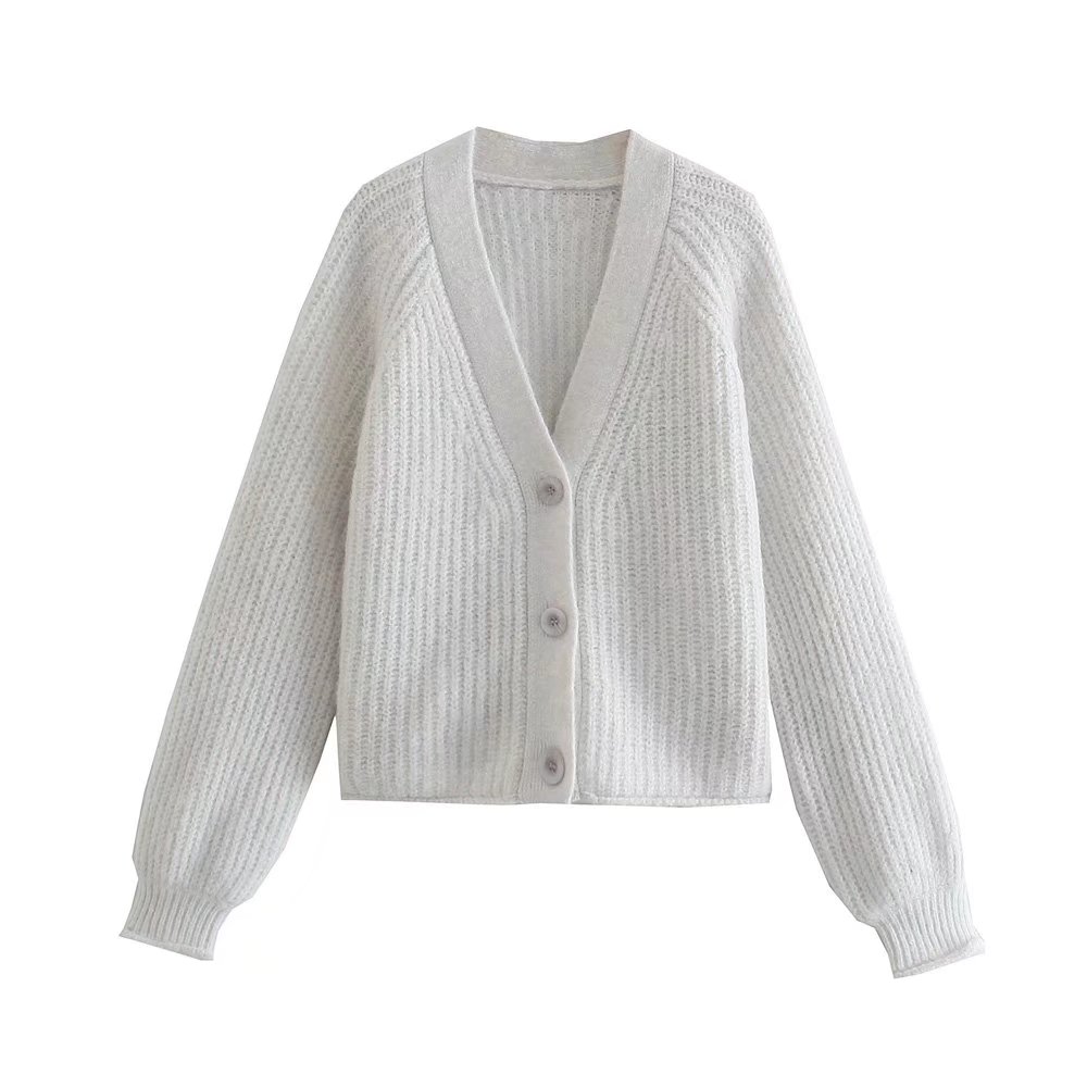 2021 Fall Casual Knitted Oversize Cardigan Crop Top For Women V Neck Long Sleeve Loose Sweaters White Plus Size Jumper Clothes alx