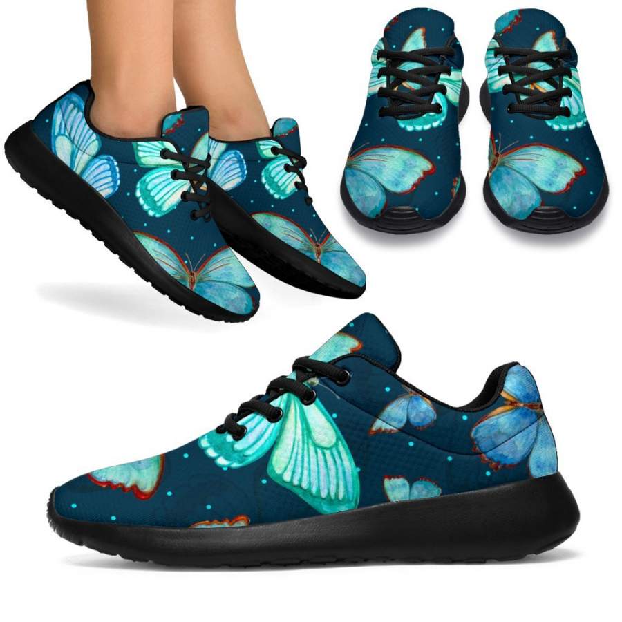 Watercolor Blue Butterfly Pattern Print Sport Sneakers