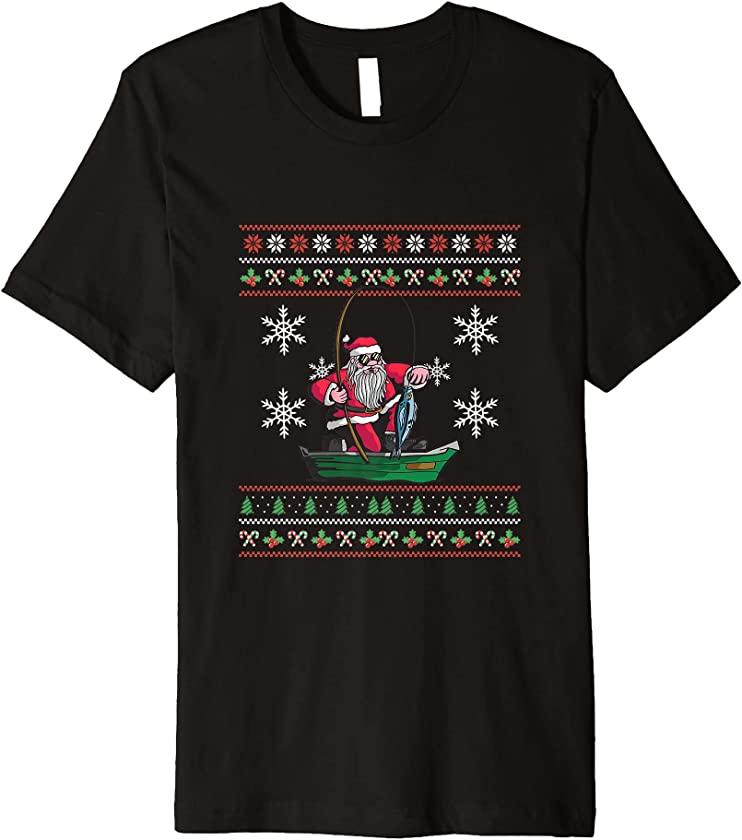 Ugly Christmas Santa Claus Fishing New Year Fisherman Fish Premium T-Shirt