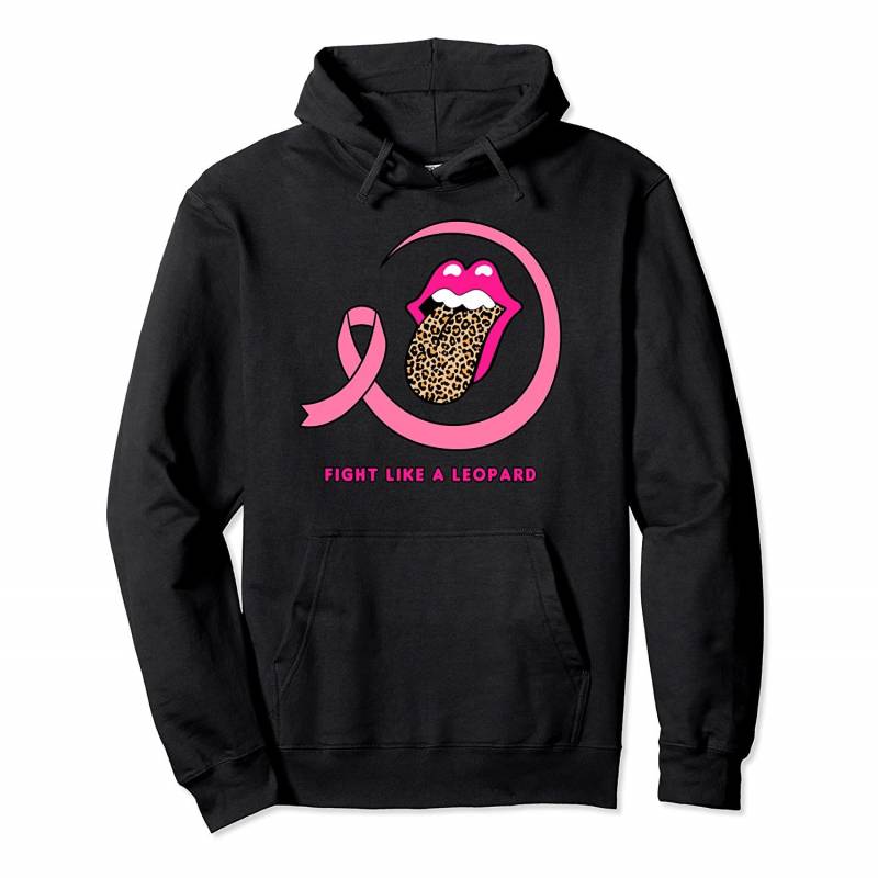 Breast Cancer Awarenes Pink Lips Leopard Tongue Gift Support Pullover Hoodie, T Shirt, Sweatshirt