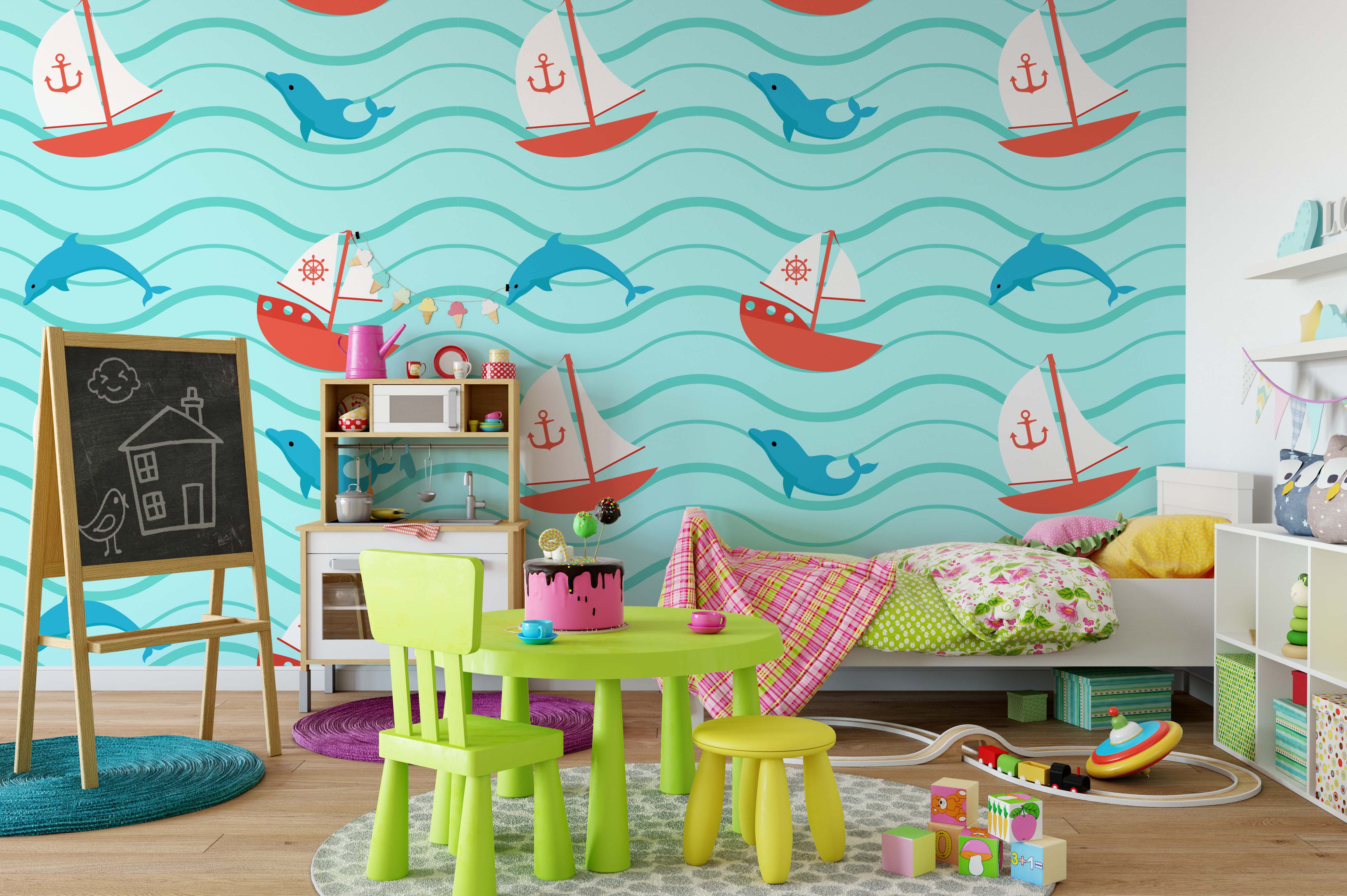 3D Sea Sailing Dolphin Wall Mural Wallpaper 108