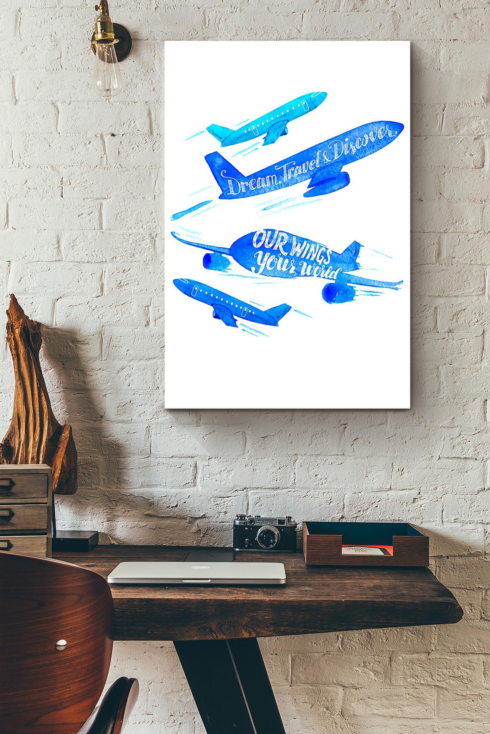 Blue Airplane Dream Travel Discover Poster – Aviation Knowledge Wall Art – Gift For Flight Engineer Control Tower Worker Pilot Explorer (Unframed) Poster