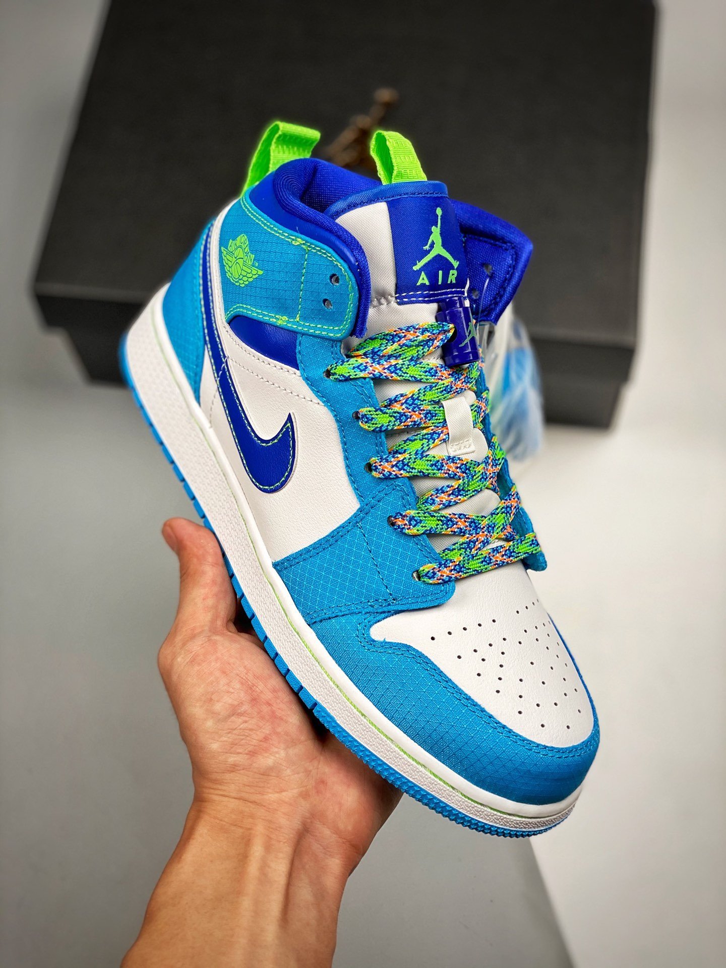 JD 1 Mid White Blue Neon Green DA8010-400 5341575