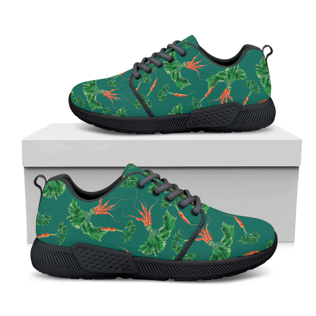 Watercolor Carrot Pattern Print Black Athletic Shoes