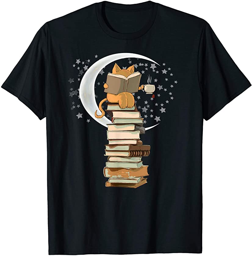 Kittens, Cats, tea and books gift reading by moonlight T-Shirt