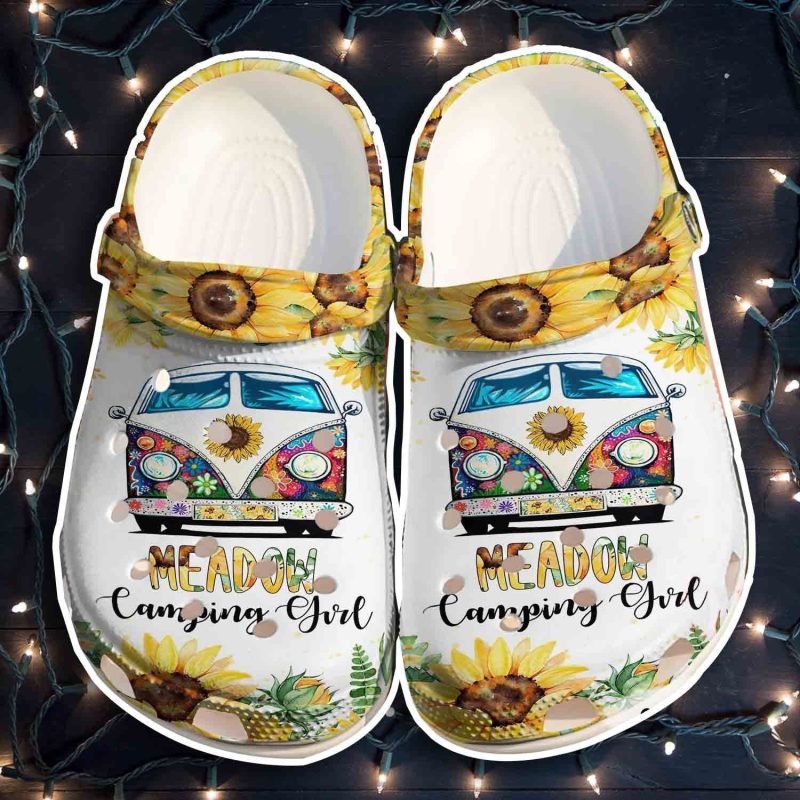 Camping Girl Shoes For Girl – Sunflower Hippie Crocbland Clog Birthday Gifts For Niece Daughter