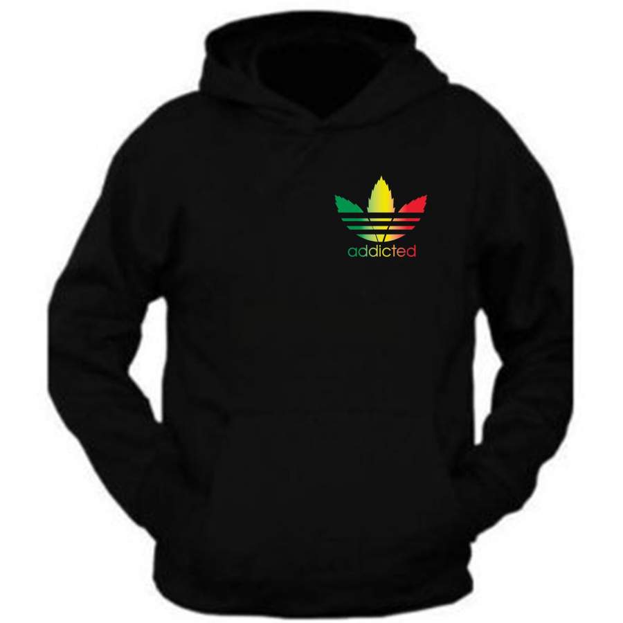 Addicted Rasta bob Color Tee S – 5XL Black Hoodie Hooded Sweatshirt the back is plain