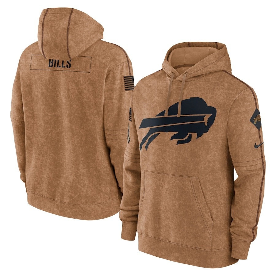 Buffalo Bills Football Men’s Women’s Stiched Brown 2023 Hoodie, Salute To Service Club Pullover Hoodie, Cowboy, American Football Shirt